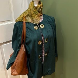 $7SALE Chicos faux suede jacket Size Lg/2 deep green gold open rivets 3/4 sleeve